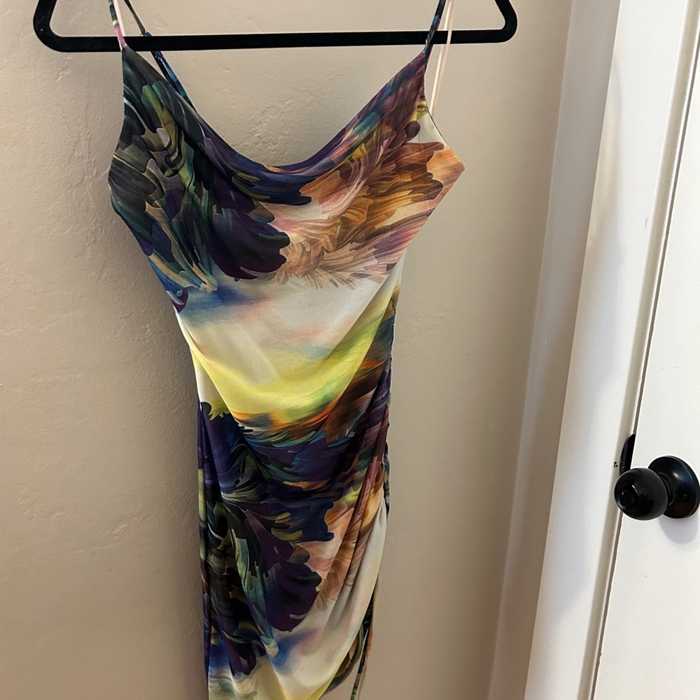 Fashion Nova Blue Yellow Bodycon Cocktail Dress